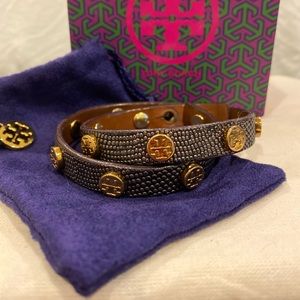 Tory Burch- Purple leather double wrap bracelet